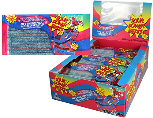 Sour Power Belt Candy Packages Blazpberry Red and Blue Raspberry 423 Ounce