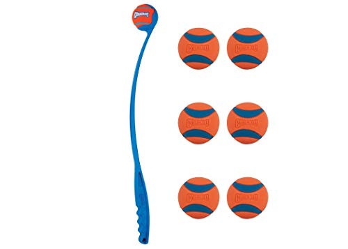 Chuckit! Sport 26M Ball Launcher and 6 Pack Medium Ultra Ball Set