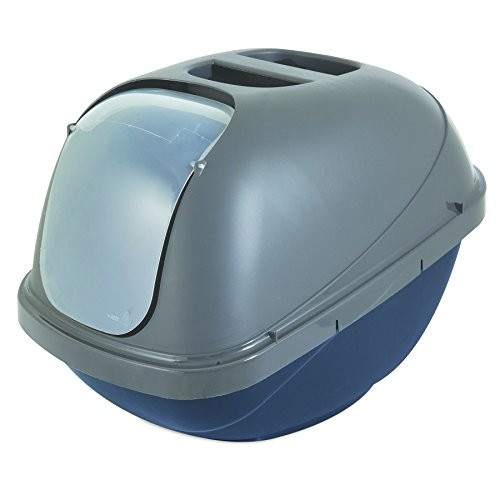 Petmate Basic Hooded Cat Litter Pan Blue and Silver Large 19 x 15 x 14