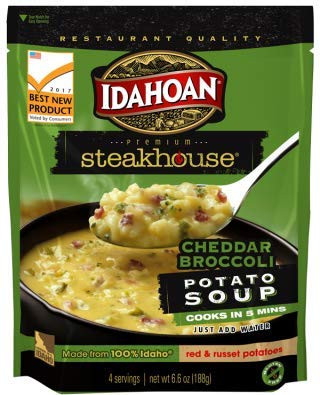 Idahoan Steakhouse Cheddar Broccoli Potato Soup Made with GlutenFree 100Percent Real Idaho Potatoes 66 oz Pouch Pack of 8