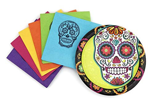 Sugar Skull Party Set 24 Ct for Halloween Fall Day of The Dead Plates Napkins