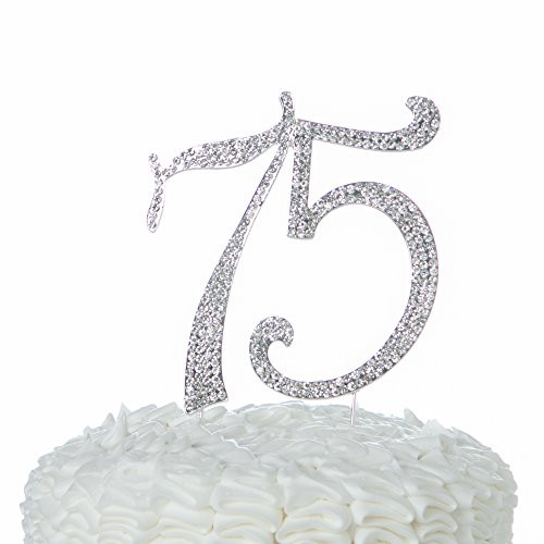 Ella Celebration 75 Cake Topper for 75th Birthday or Anniversary Party Crystal Rhinestone Number Decoration (Silver)