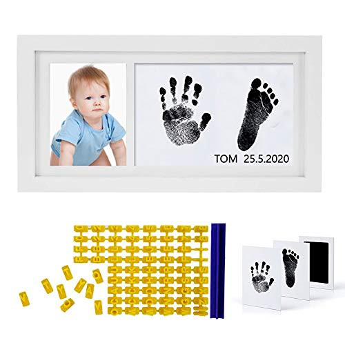 Newborn Baby Handprint and Footprint Photo Frame Date  Name Stamp Baby Ink Hand and Footprint Kit White