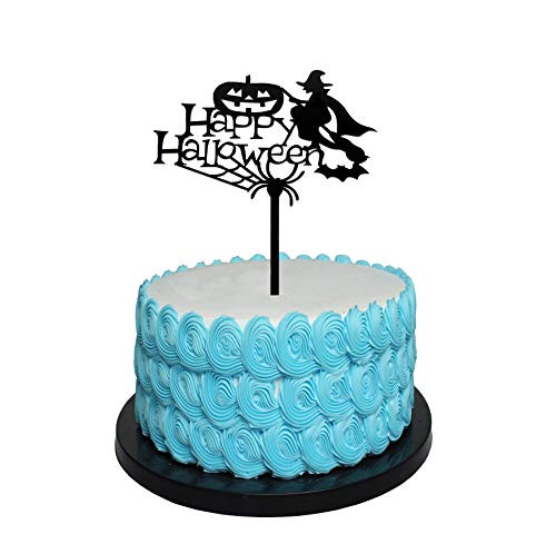 Happy Halloween Cake Topper for Halloween Wizard Ghost Pumpkin Themed Birthday Party Supplies Black