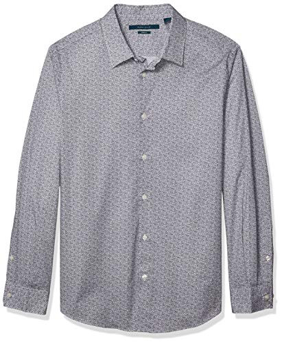 Perry Ellis Mens Scribble Print Stretch Long Sleeve ButtonDown Shirt Bright White Medium