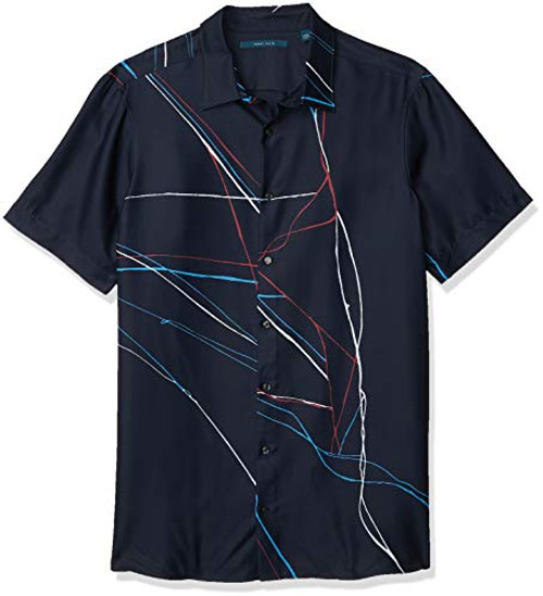 Perry Ellis Mens Big Tall Line Print Short Sleeve ButtonDown Shirt Dark Sapphire 5X Large Perry Ellis Mens Big Tall Line Print Short Sleeve ButtonDown Shirt Dark Sapphire 5X Large