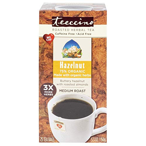 Teeccino Hazelnut Chicory Roasted Herbal Tea, Caffeine Free, Acid Free, Prebiotic Coffee Substitute, 25 Tea Bags