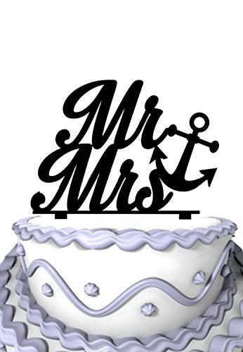Meijiafei Custom Script Mr & Mrs with Heart Anchor Wedding Acrylic Cake Topper