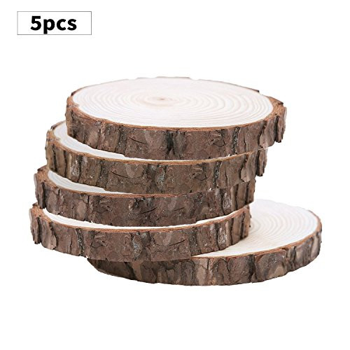 Fuhaieec 5pcs 5"-6" Unfinished Natural Wood Slices Circles with Tree Bark Log Discs for DIY Craft Woodburning Christmas Rustic Wedding Ornaments Fuhaieec 5pcs 5"-6" Unfinished Natural Wood Slices Circles with Tree Bark Log Discs for DIY Craft Woodburning Christmas Rustic Wedding Ornaments