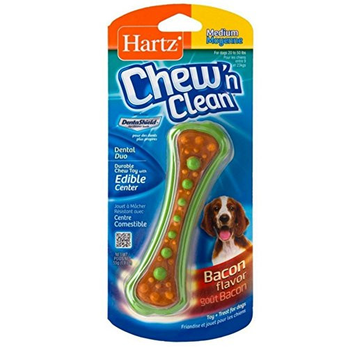 Hartz Chew N Clean Dental Duo Dog Chew Toy Bacon Flavor Medium 1 eaPack of 12