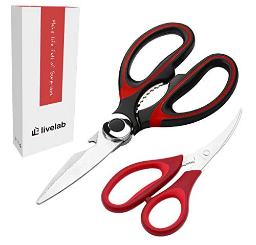Livelab Kitchen Shears Set of 2  Heavy Duty Stainless Steel Multipurpose Ultra Sharp Utility Baking Cooking Kitchen Scissors Seafood Scissor Red