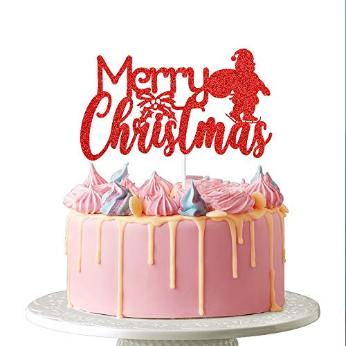 Merry Christmas Cake Topper  Merry AF Be Merry Xmas sign Holiday Santa and Reindeer Cake Topper Red Glitter