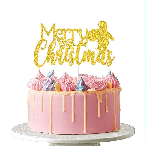 Merry Christmas Cake Topper  Merry AF Be Merry Xmas sign Holiday Santa and Reindeer Cake Topper Gold Glitter