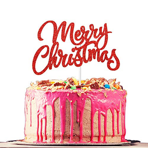Merry Christmas Cake Topper Xmas Cake Decoration for Merry Christmas Party Merry AF Be Merry Holiday Santa and Reindeer Cake Topper Red Glitter
