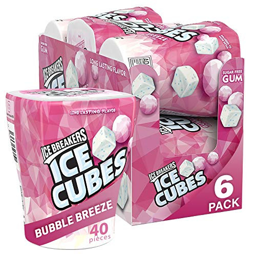 Ice Breakers Ice Cubes Sugar Free Gum with Xylitol Bubble Breeze 40 Count Pack of 6