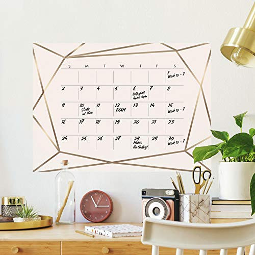 RoomMates Blush Beauty Dry Erase Calendar Peel and Stick Giant Wall Decals  Pink  Gold