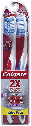 Colgate 360 Optic White Platinum Toothbrush Full Head Soft 2 Count
