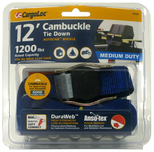 CargoLoc 84036 Cambuckle Tie Downs with SHooks 1Inch x 12Inch