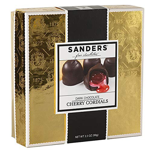 Sanders Boulevard Dark Chocolate Cherry Cordials Gold Chocolate Gift Box 7 Pieces 35 oz