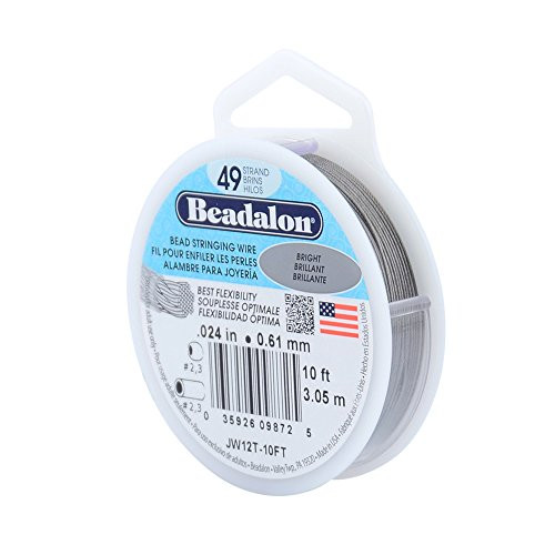 Beadalon Bead Stringing Wire 49Strand 0024 061 mm 10 ft 305 m Bright 024Inch10Feet