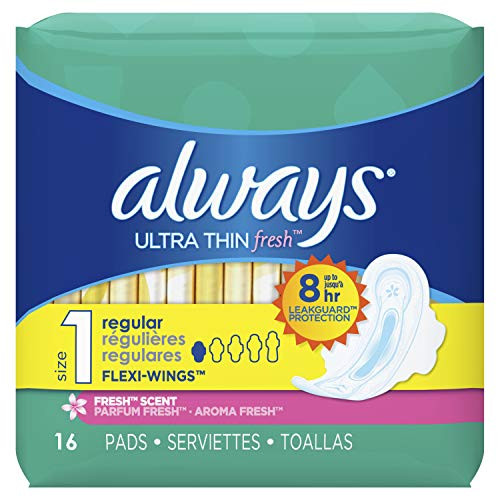 Always Ultra Thin Size 1 Regular Pads With Wings Scented 16 Count Packaging May Vary
