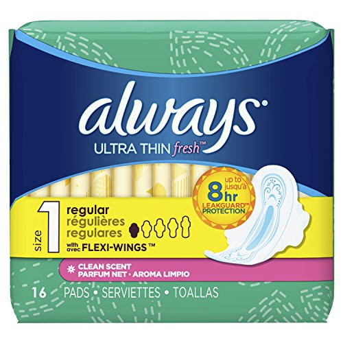 Always Ultra Thin Size 1 Regular Pads With Wings Scented 16 Count