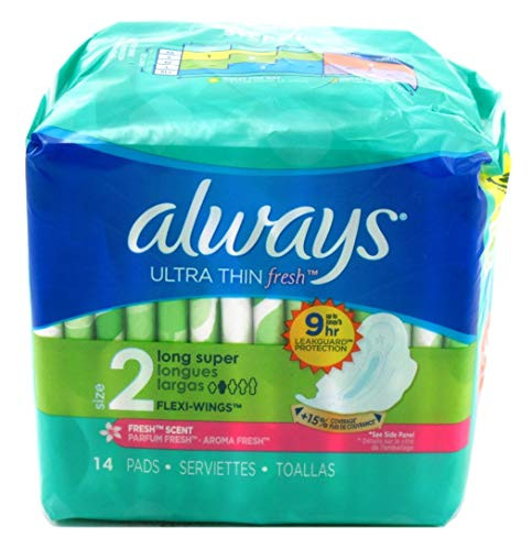 Always Fresh Ultra Thin Pads Long Super FlexiWings Clean Scent  14 ct Pack of 2