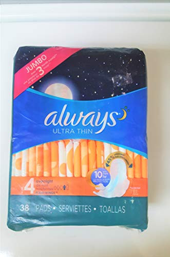 Always Ultra Thin Size 4 Overnight Pads With Wings Unscented 38 Count
