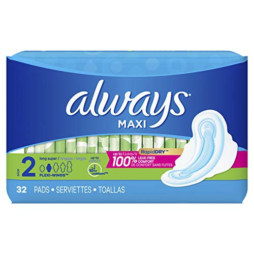 Always Maxi Unscented Pads with Wings LongSuper 32 Count Pack of 2