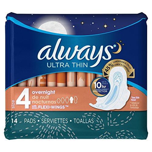 ALWAYS Ultra Thin Size 4 Overnight Pads With Wings Unscented 14 Count