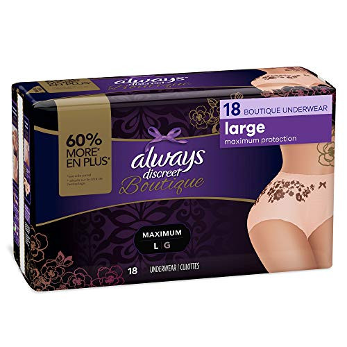 Always Discreet Boutique Incontinence  Postpartum Underwear for Women Maximum Protection Peach Large 18 Count
