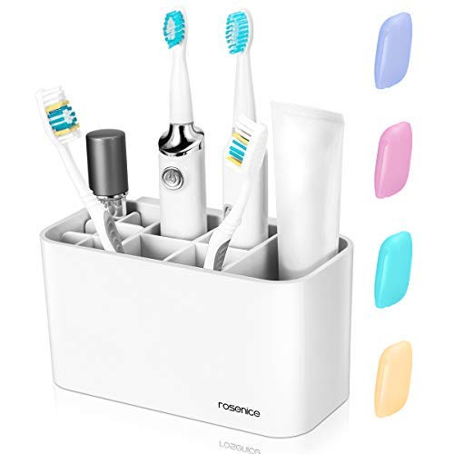 HEALIFTY Toothbrush Holder - Electric Toothbrush Caddy Stand , 11 Slots for Toothbrush Toothpaste,  Bathroom Storage Organizer Wall Mounted and 4 Toothbrush Covers