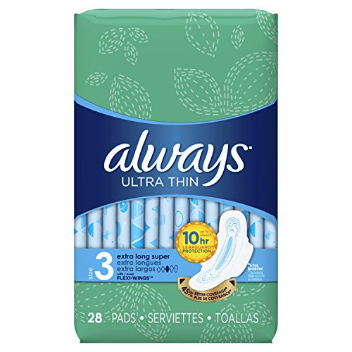Always Size 3 Extra Long Super Absorbency with Wings Ultra Thin Pads 28 Count