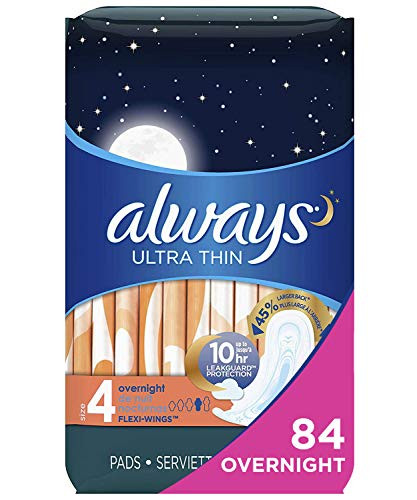 Always Ultra Thin Feminine Pads with Wings for Women Size 4 84 Count Overnight Absorbency Unscented 28 count Pack of 3  84 Count Total