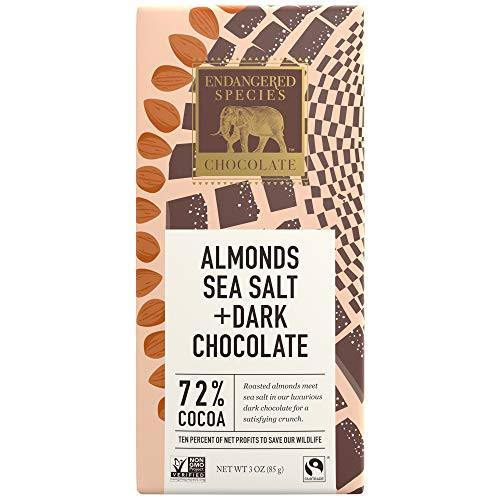 Endangered Species Owl Dark Chocolate with Sea Salt and Almonds 3 Ounce Pack of 12