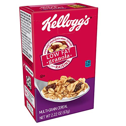 Kelloggs Breakfast Cereal Low Fat Granola with Raisins Low Fat Good Source of Fiber Single Serve 22 oz BoxPack of 70