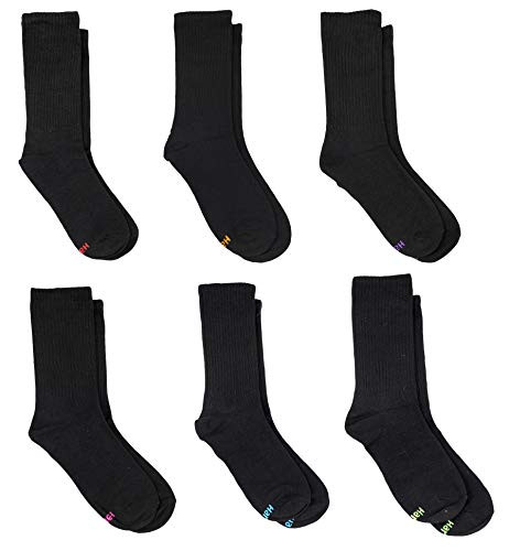 Hanes Premium Womens 6Pack Soft  Lightweight Crew Socks Shoe Size 59 Black