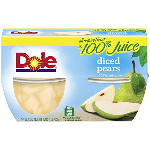 Dole Fruit Bowls Diced Pears in 100 Fruit Juice 4oz 4 cups
