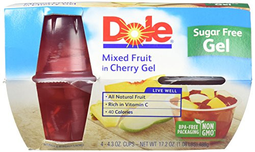 Dole Gel Bowls Mixed Fruit in Sugar Free Cherry Gel  43 oz  4 ct