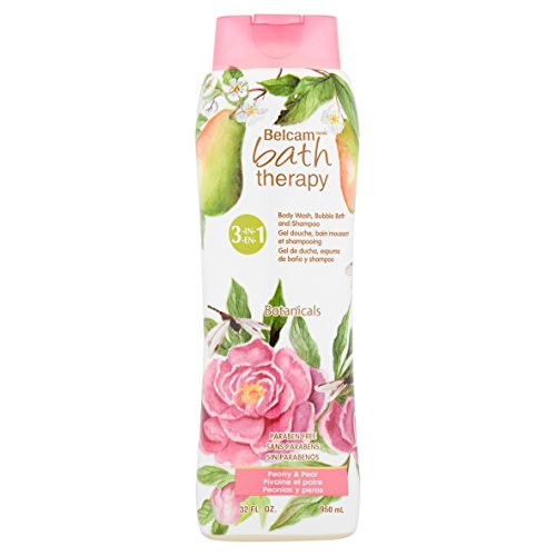 Belcam Bath Therapy 3in1 Body Wash Bubble Bath and Shampoo PeonyPear 32 Fluid Ounce