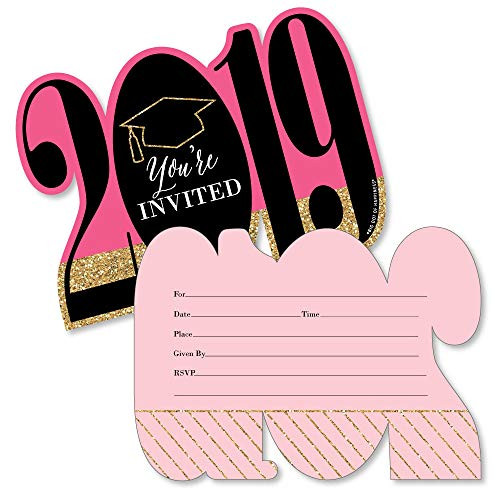 Dream Big - Shaped Fill-in Invitations - 2019 Graduation Party Invitation Cards with Envelopes - Set of 12