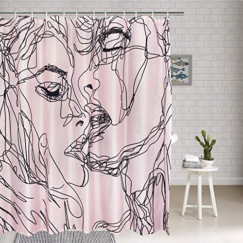 modern timesm Bathroom Shower Curtain Kiss Shower Curtains with 12 Hooks, Pink Print Bath Curtain Durable Waterproof Fabric Bathroom Curtain
