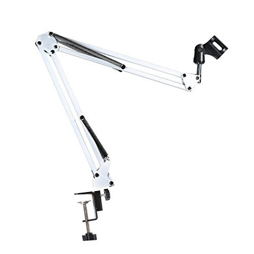 Feeko Microphone Suspension,White Broadcasting Studio Microphone Suspension Boom Scissor Arm stand