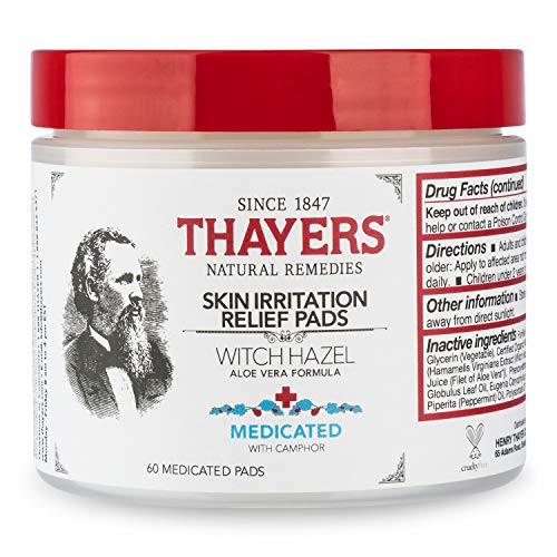 THAYERS Medicated Aloe Vera Topical Pain Relief Pads Witch Hazel 60 Count 7002