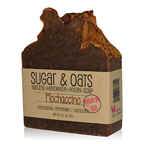 Mochachino Raw Cacao  Expresso Vegan Exfoliating Soap Sugar and Oats Peppermint Chocolate Exfoliating Body Buffer Cruelty Free Bar Soap 55 oz Handmade Cold Process Skincare Made in USA