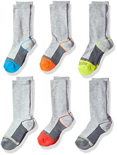 Fruit of the Loom Boys Big 6Pair Half Cushion Crew Socks gray assort Large Shoe Size 39