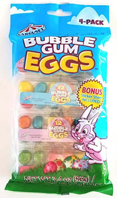 Carousel 1 Bag Bubble Gum Easter Eggs Candy w Sticker Sheet  4 Packs Total 48 Chewing Gum Eggs  Net Wt 34 oz  96 g