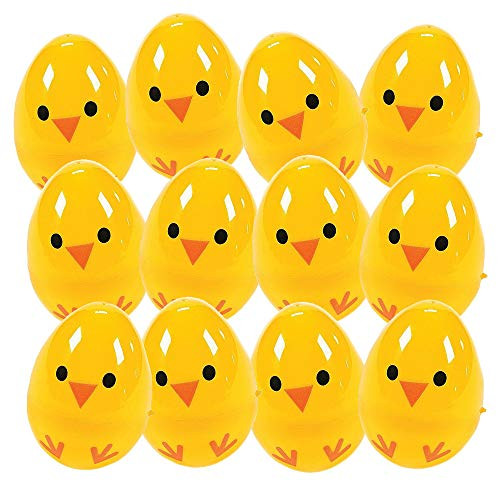Chick Easter Eggs - Pack of 12 2.25 Plastic Chicken Eggs for Easter Basket Fillers, Treasure Chest Stuffers, Novelty Toy, Party Supplies