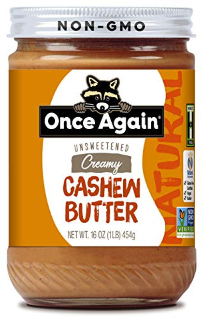 Once Again Natural Creamy Cashew Butter Unsweetened 16 oz Jar Once Again Natural Creamy Cashew Butter Unsweetened 16 oz Jar