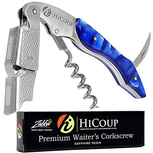 Professional Waiters Corkscrew by HiCoup  Sapphire Resin Handle Allinone Corkscrew Bottle Opener and Foil Cutter the Favored Choice of Sommeliers Waiters and Bartenders Around the World
